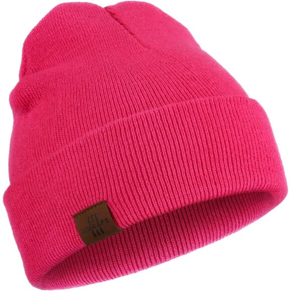 Men and Women Rose Red Acrylic Stretchy Daily Knit Warm Winter Beanie Hats - Picture 1 of 6